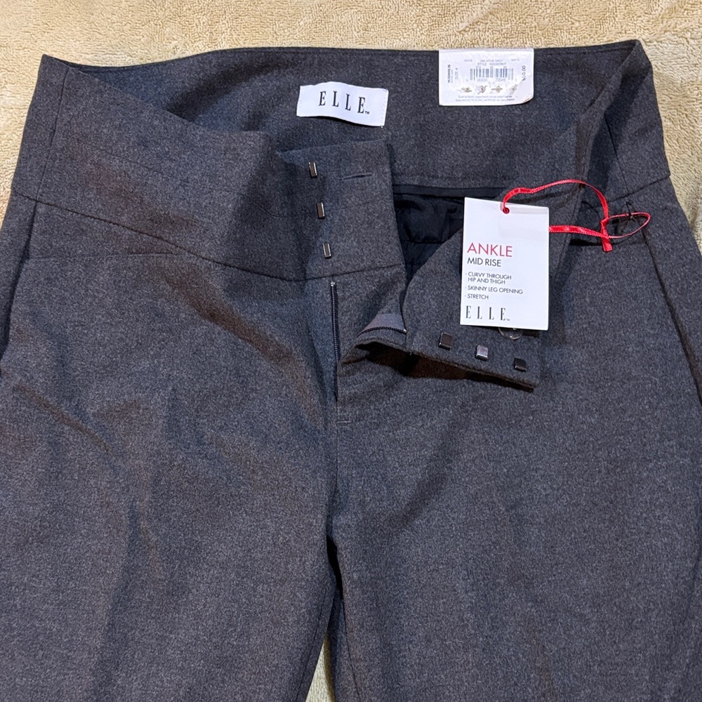 ELLE Gray Ankle Mid-Rise Dress Pants